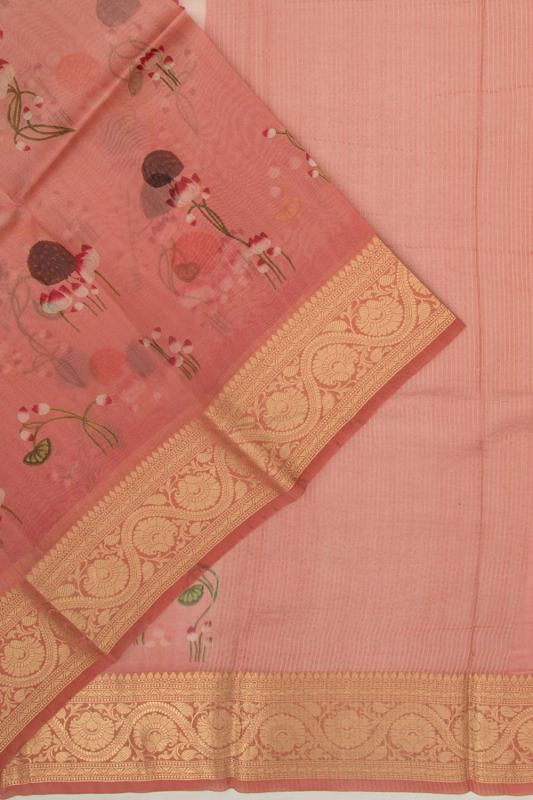 Organza Printed Pink Saree