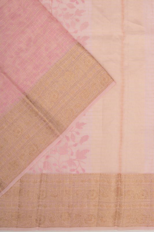 Organza Floral Embroidery Pink Saree