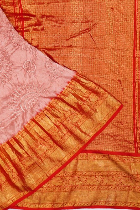 Kanchipuram Silk Bandhani Peach Saree