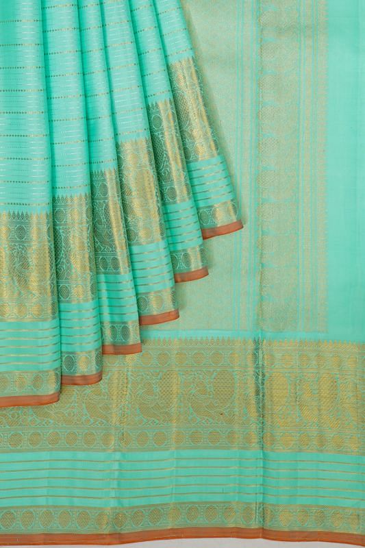 Kanchipuram Silk Horizontal Lines Sea Green Saree