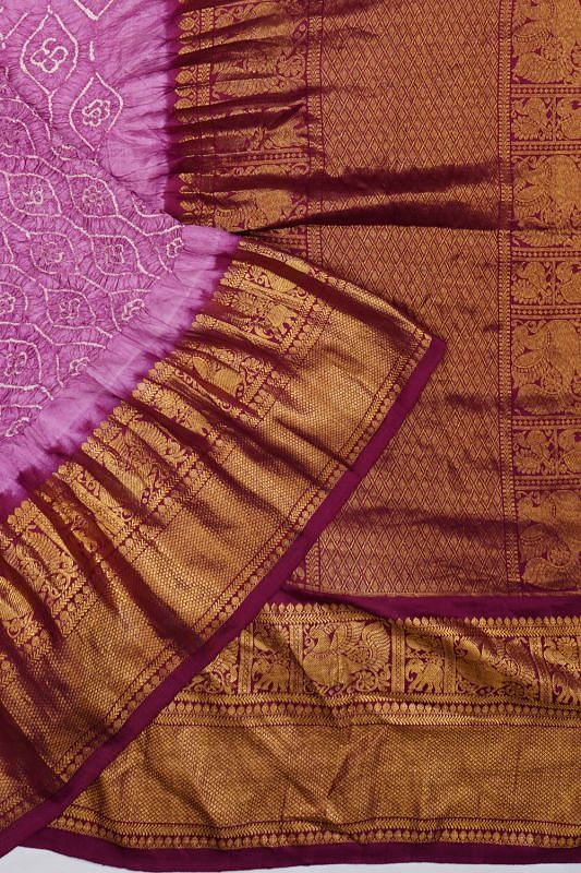 Kanchipuram Silk Bandhani Lavender Saree