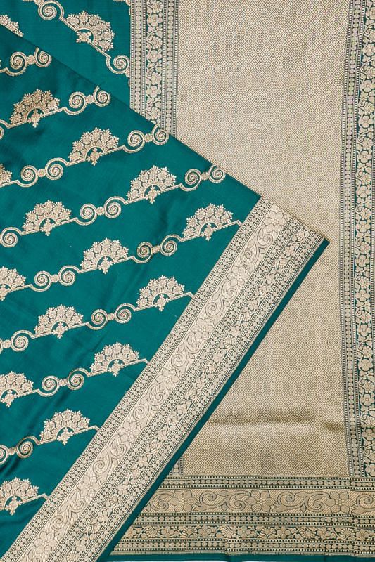 Banarasi Silk Kadwa Jaal Teal Green Saree