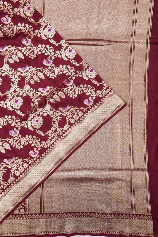 Banarasi Silk Kadwa Jaal Burgundy Saree