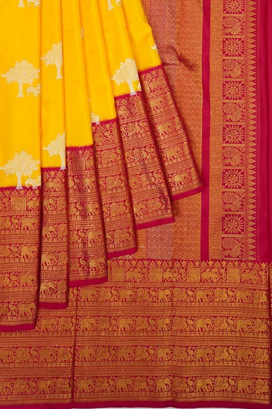 Kanchipuram Silk Twill Butta Yellow Saree