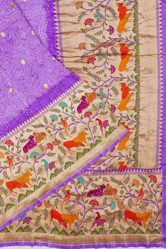 Banarasi Silk Bandhani And Butta Lavender Saree