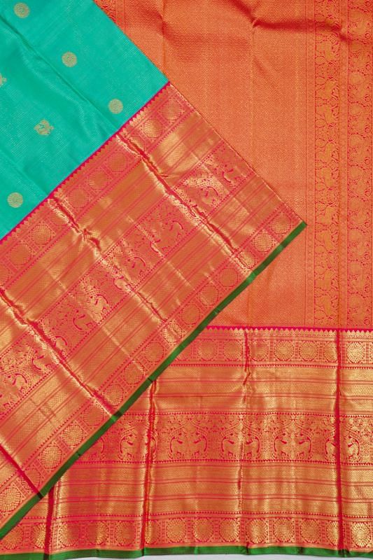 Kanchipuram Silk Horiozntal Lines And Butta Sea Green Saree