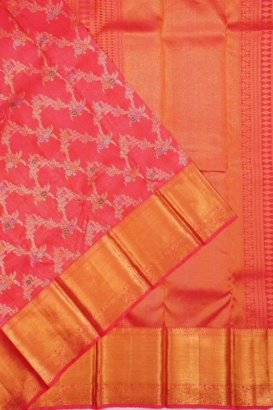 Kanchipuram Silk Jaal Pink Saree