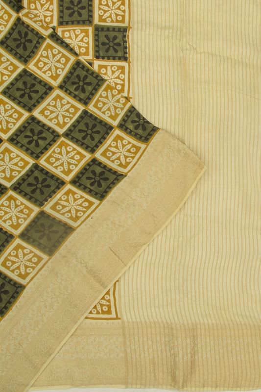 Chanderi Silk Printed Cream Saree