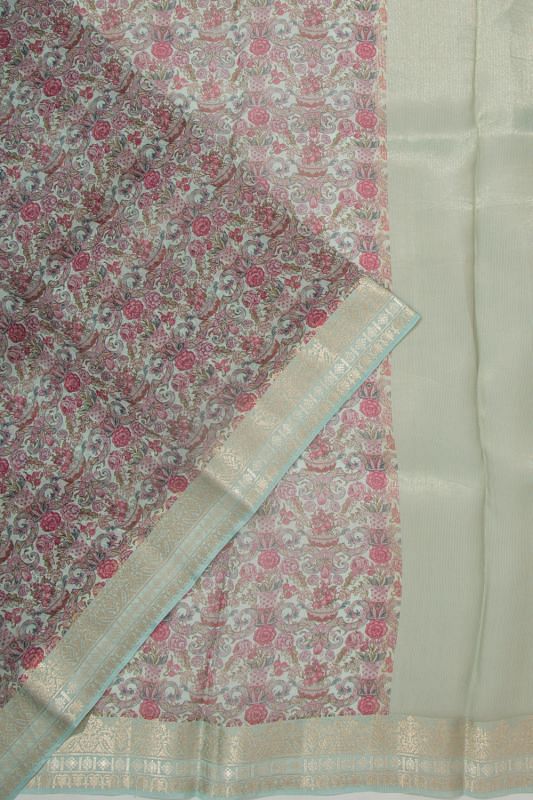 Organza Floral Printed Pastel Blue Saree