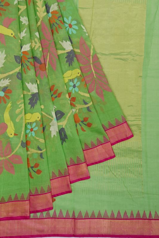 Ponduru Handspun Cotton All Over Jamdani Green Saree