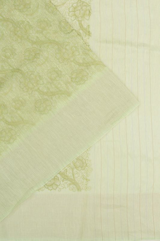 Linen Floral Embroidery Pastel Green Saree