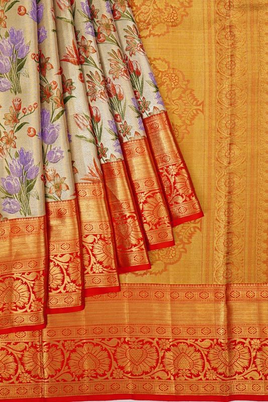 Kanchipuram Silk Tissue Brocade Gold Saree