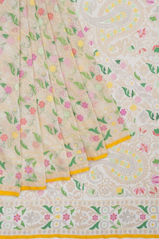 Banarasi Cotton All Over Jamdani Jaal Swethambari White Saree