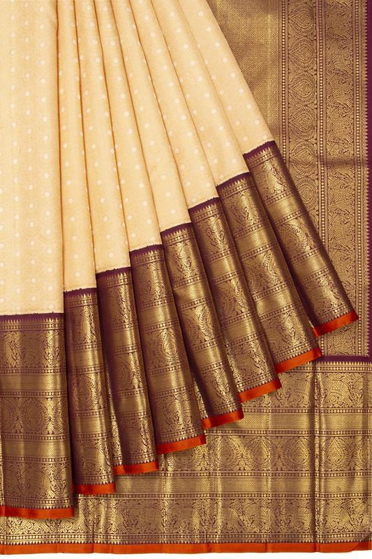 Kanchipuram Silk Brocade Cream Saree