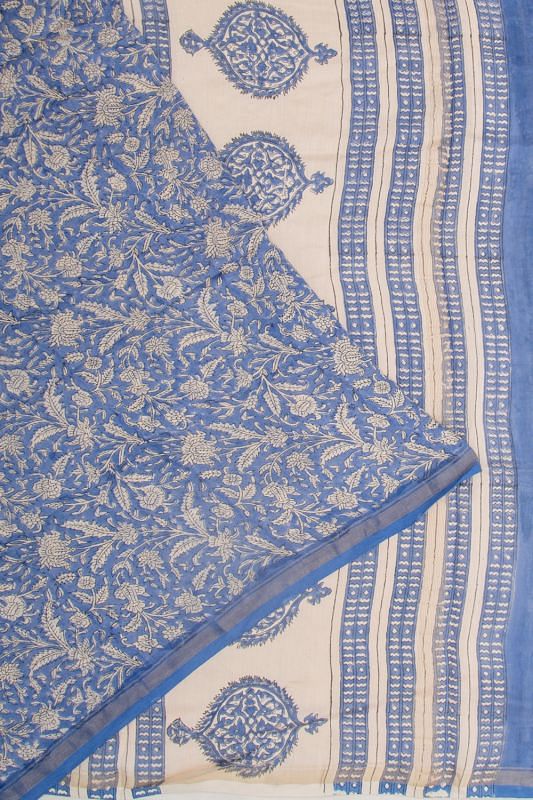 Chanderi Cotton Floral Printed Blue Saree