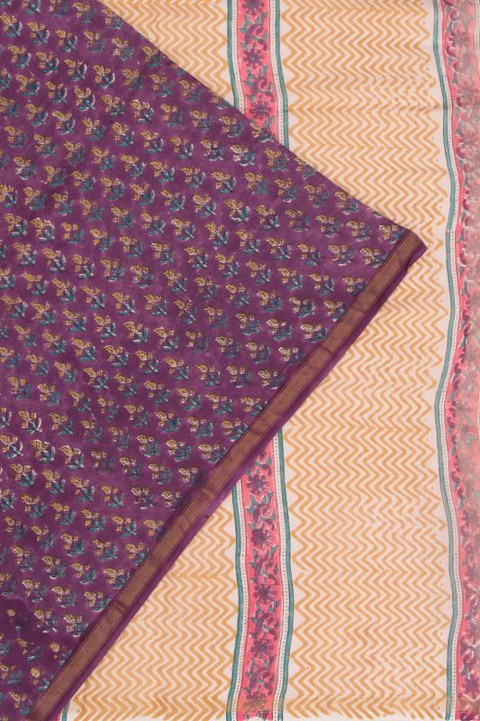 Chanderi Cotton Floral Printed Lilac Saree