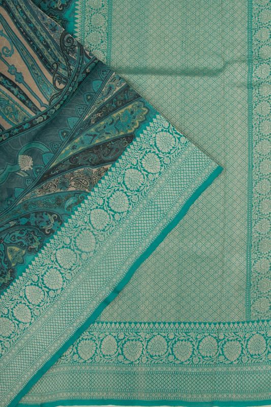 Tussar Printed And Butta Blue Saree