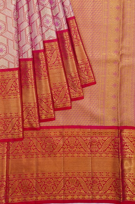 Kanchipuram Silk Tissue Brocade Pink Saree