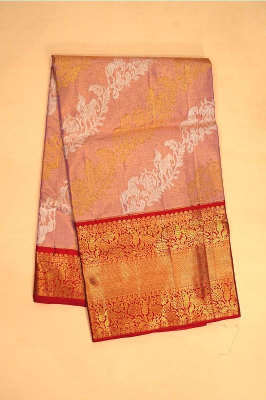 Kanchipuram Silk Tissue Jaal Pink Saree