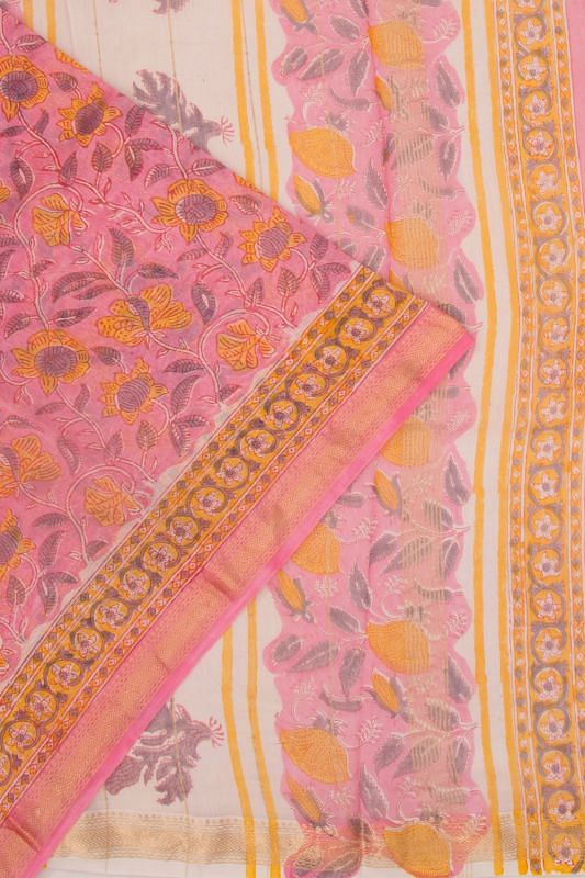 Chanderi Cotton Floral Printed Pink Saree