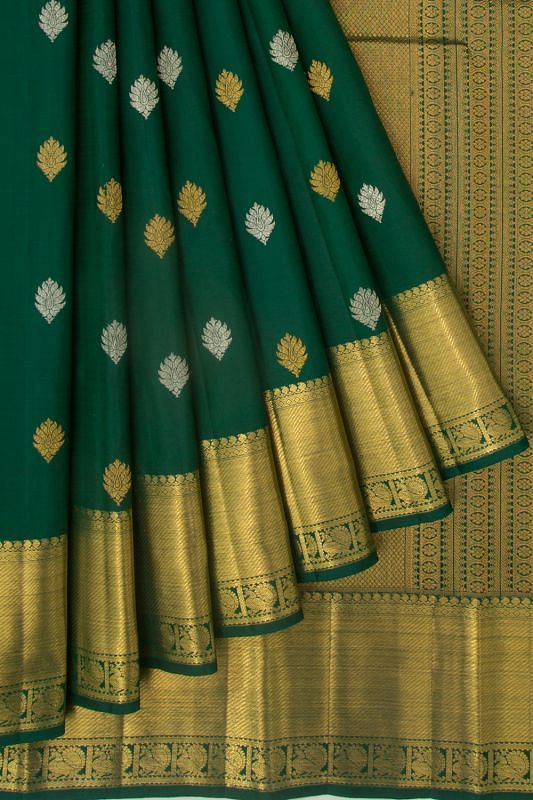 Kanchipuram Silk Butta Dark Green Saree