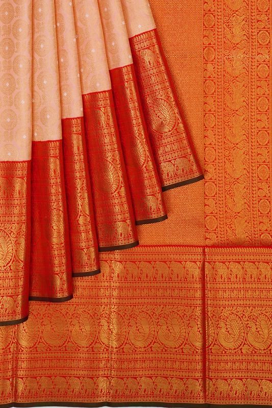 Kanchipuram Silk Brocade Peach Saree