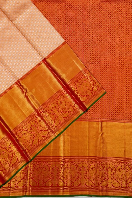 Kanchipuram Silk Checks And Butta Peach Saree