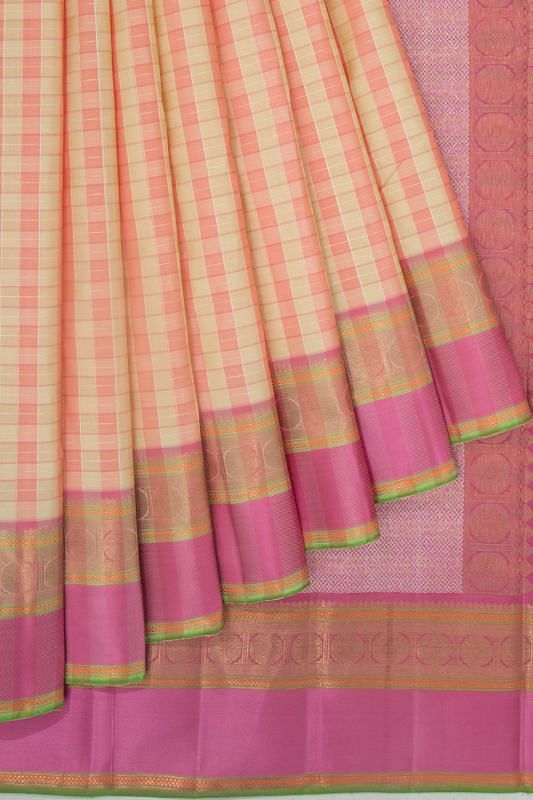 Kanchipuram Silk Checks Cream Saree