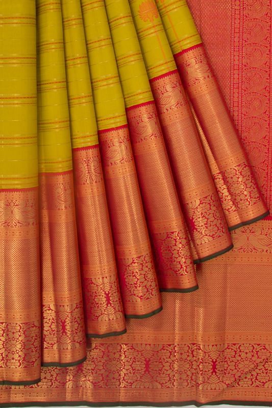 Kanchipuram Silk Checks And Butta Mehendi Green Saree