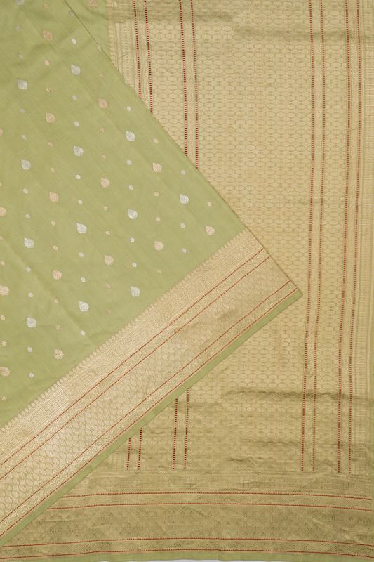 Banarasi Silk Butta Pista Green Saree