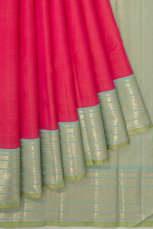 Kanchipuram Silk Horizontal Lines Pink Saree