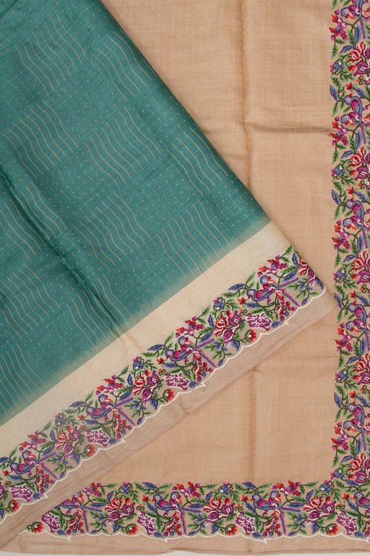 Tussar Brocade Teal Green Saree