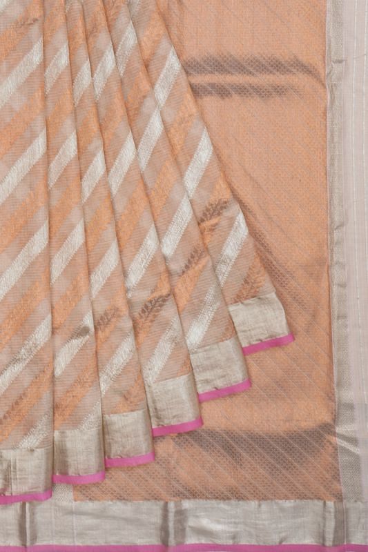 Zari Kota Cotton Diagonal Lines White Saree