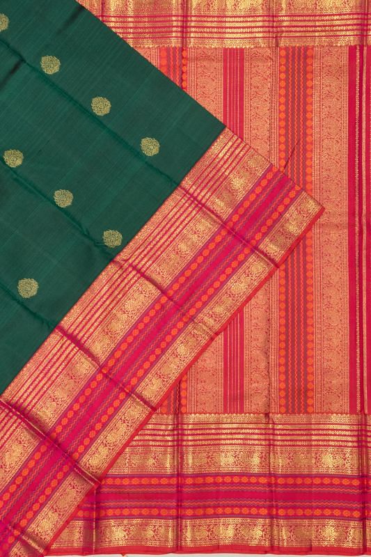 Kanchipuram Silk Butta Bottle Green Saree