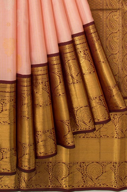 Kanchipuram Silk Checks And Butta Peach Saree