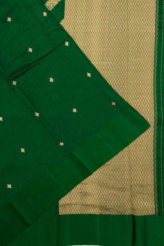 Banarasi Katan Silk Half-n-Half And Jaal And Butta Dark Green Saree
