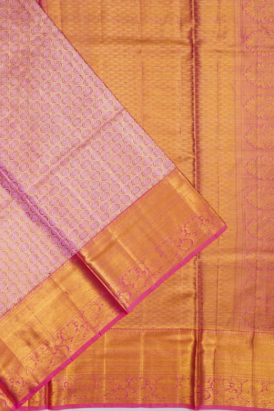 Kanchipuram Silk Tissue Brocade Pink Saree