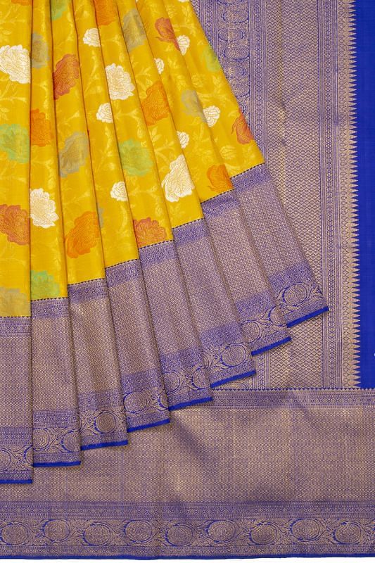 Kanchipuram Silk Jaal Yellow Saree