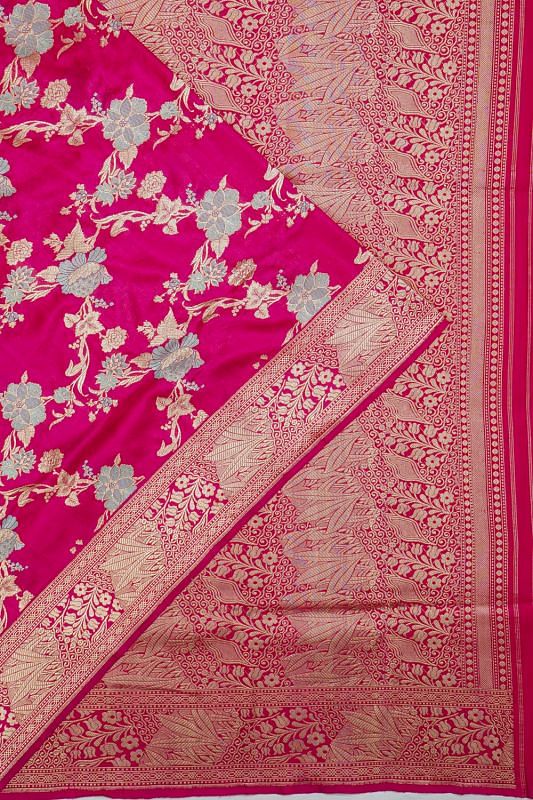 Banarasi Satin Jaal Rani Pink Saree