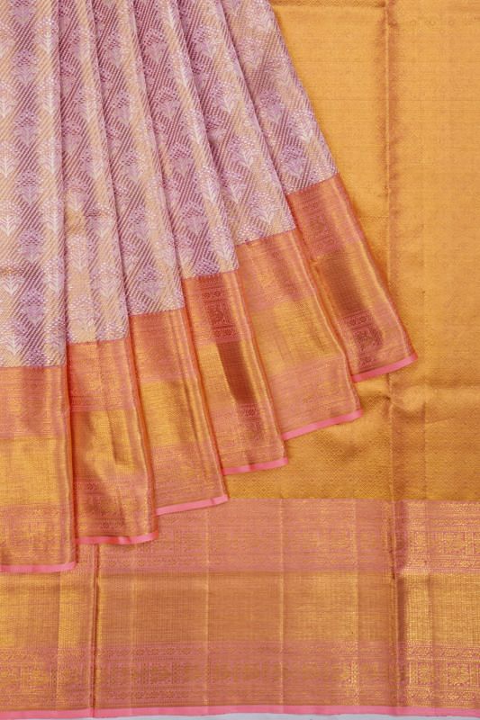 Kanchipuram Silk Tissue Brocade Lavender Saree