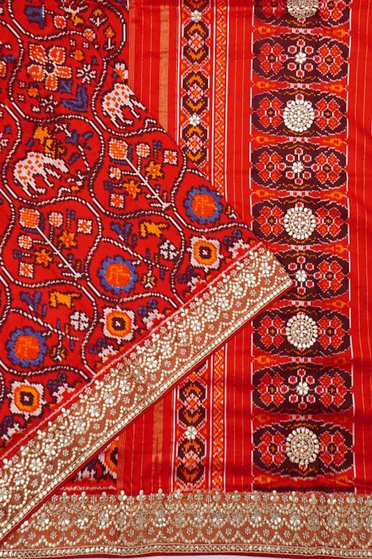 Pochampally Silk Ikat Red Saree With Zardosi Work