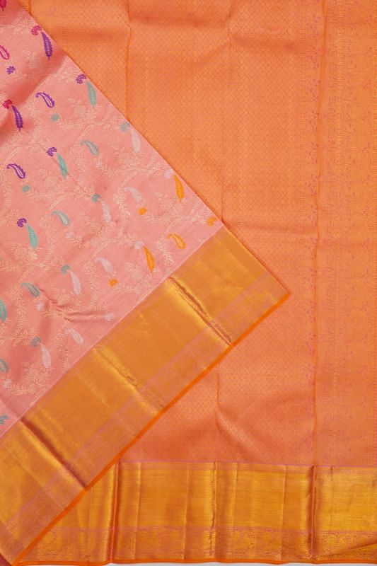 Kanchipuram Silk Oosi Lines And Jaal Pink Saree