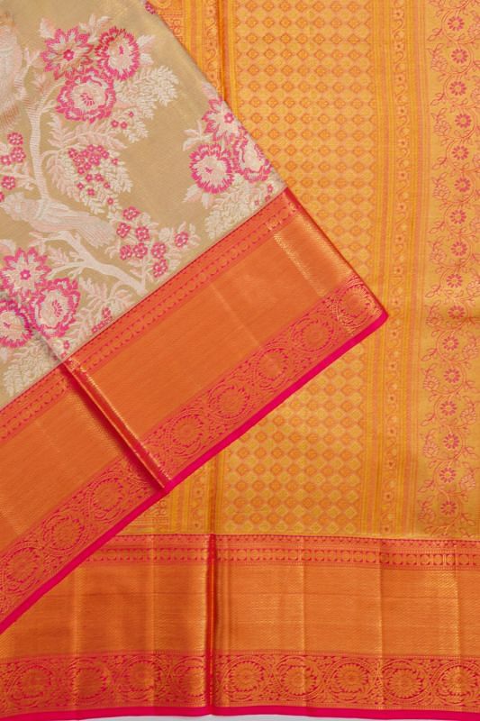 Kanchipuram Silk Tissue Brocade Gold Saree