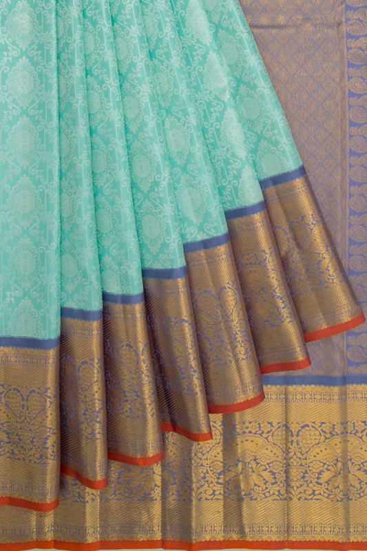 Kanchipuram Silk Brocade Sky Blue Saree