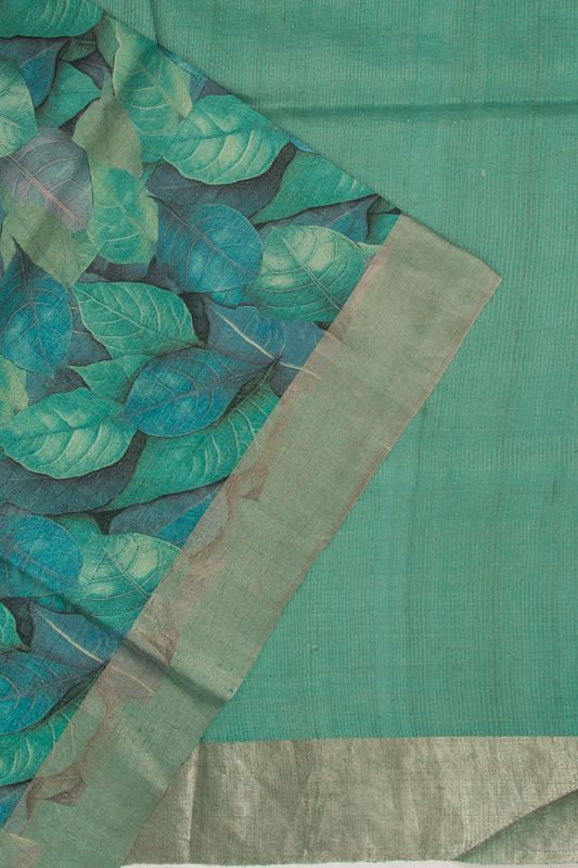 Tussar Floral Printed Green Saree