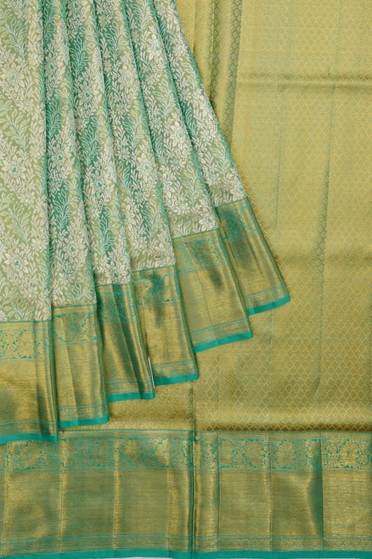 Kanchipuram Silk Tissue Brocade Sea Green Saree