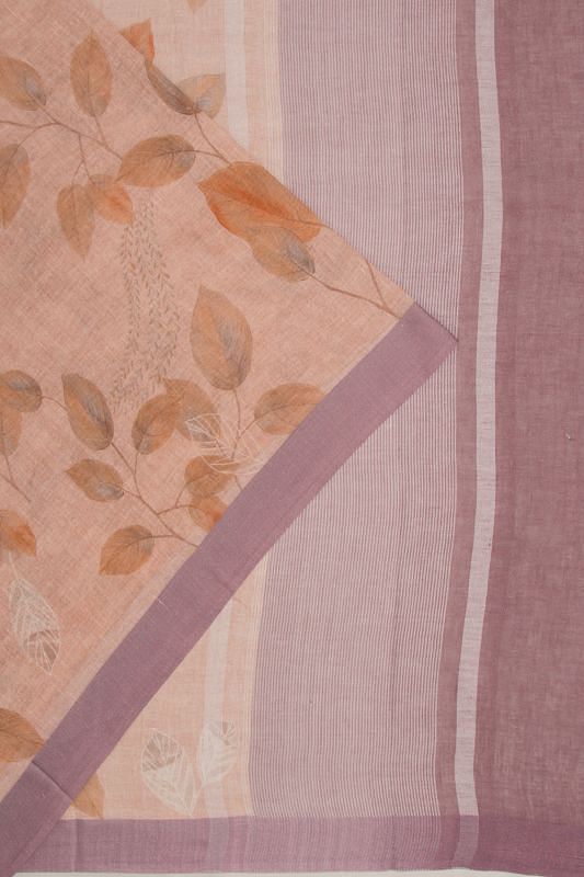 Linen Floral Printed Peach Saree