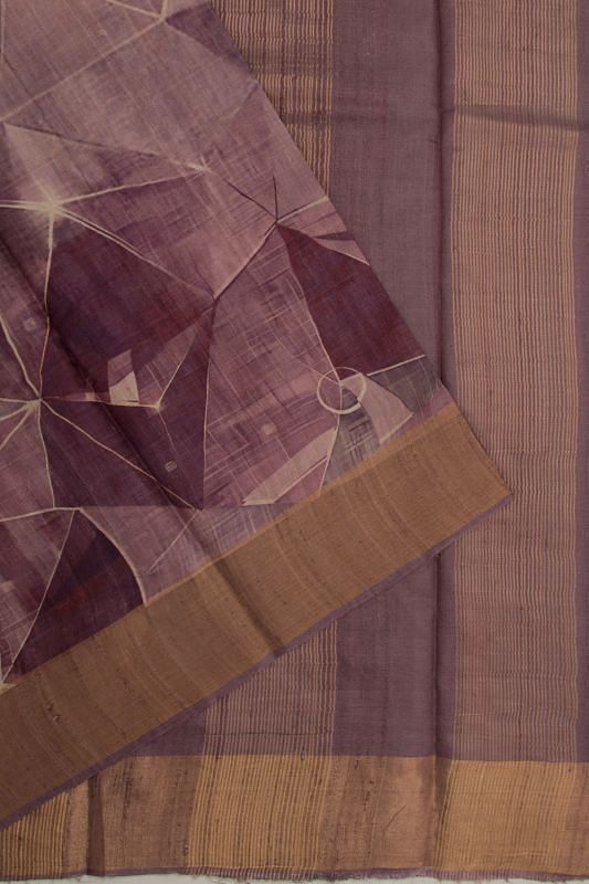 Tussar Geometrical Printed Purple Saree