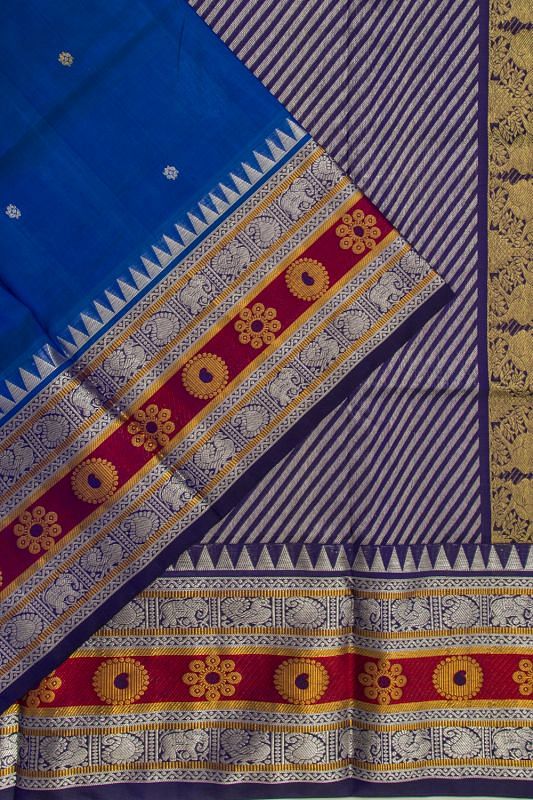 Venkatagiri Silk Butta Mustard Royal Blue Saree