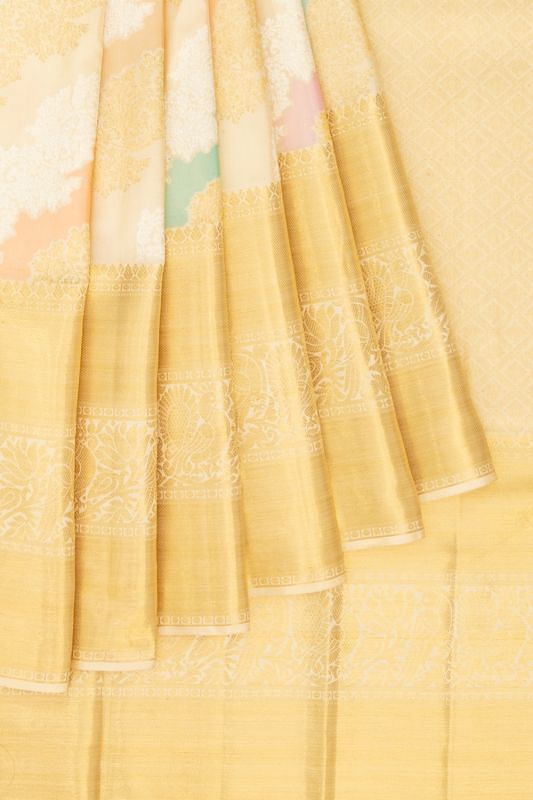 Kanchipuram Silk Jaal Cream Saree